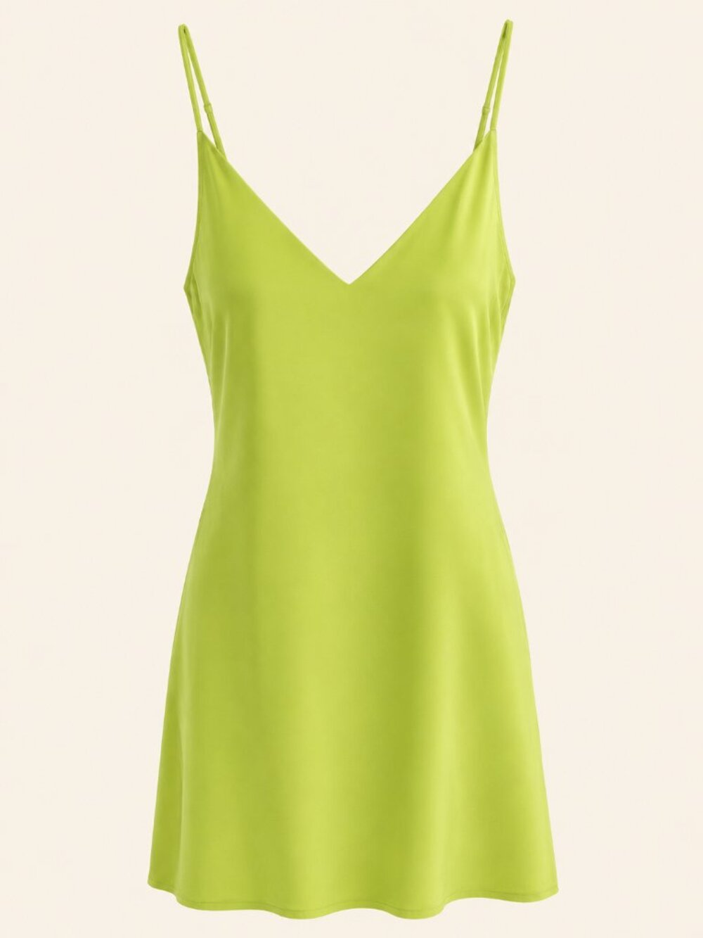 Ettitude Neon Lime Green Satin Slip Dress XS Adjustable Straps Mini Y2K